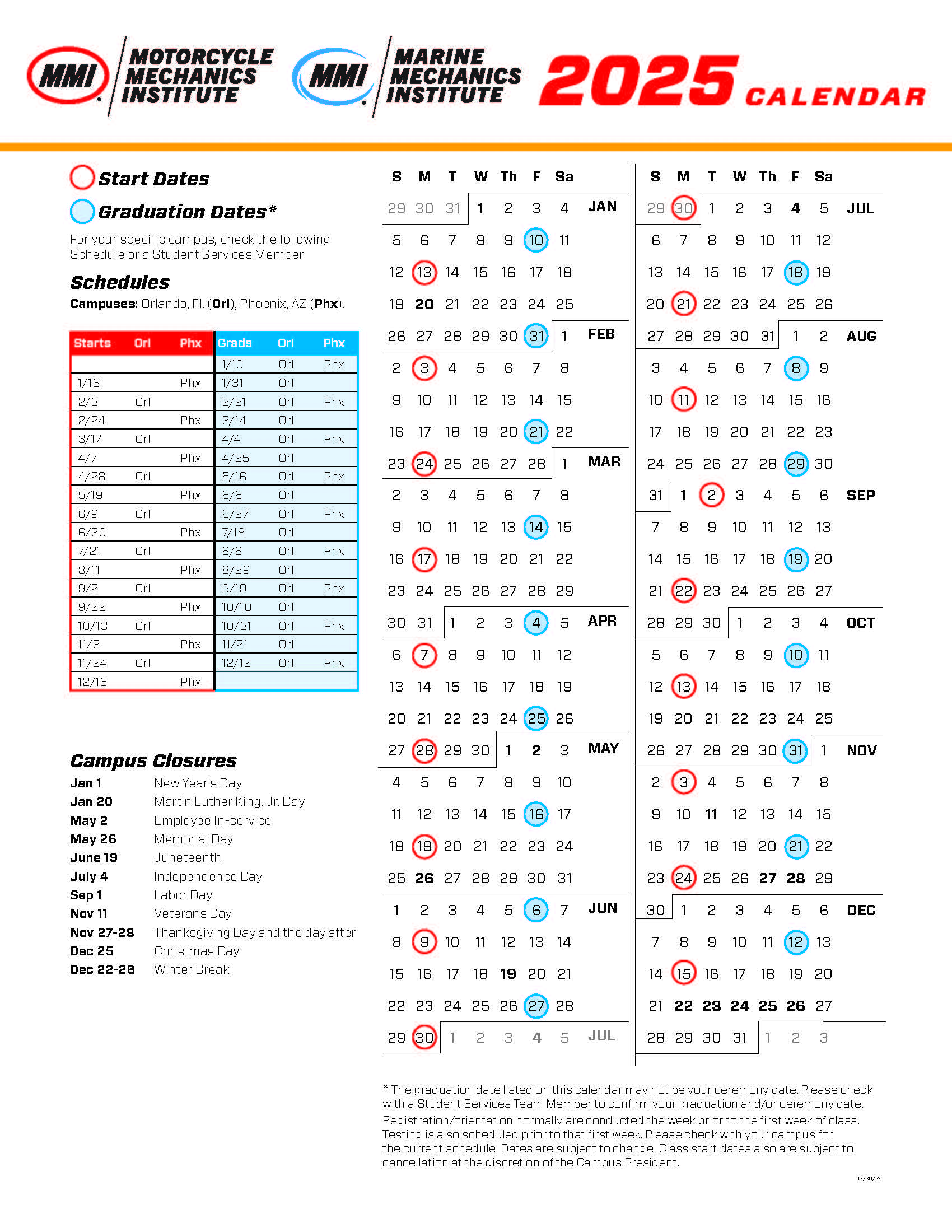 Course Calendar Motorcycle Marine 2025 Universal Technical Institute